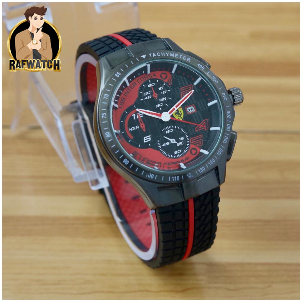 Jam Tangan Pria Sporty Casual Ferarri Strap Rubber Tanggal Aktif