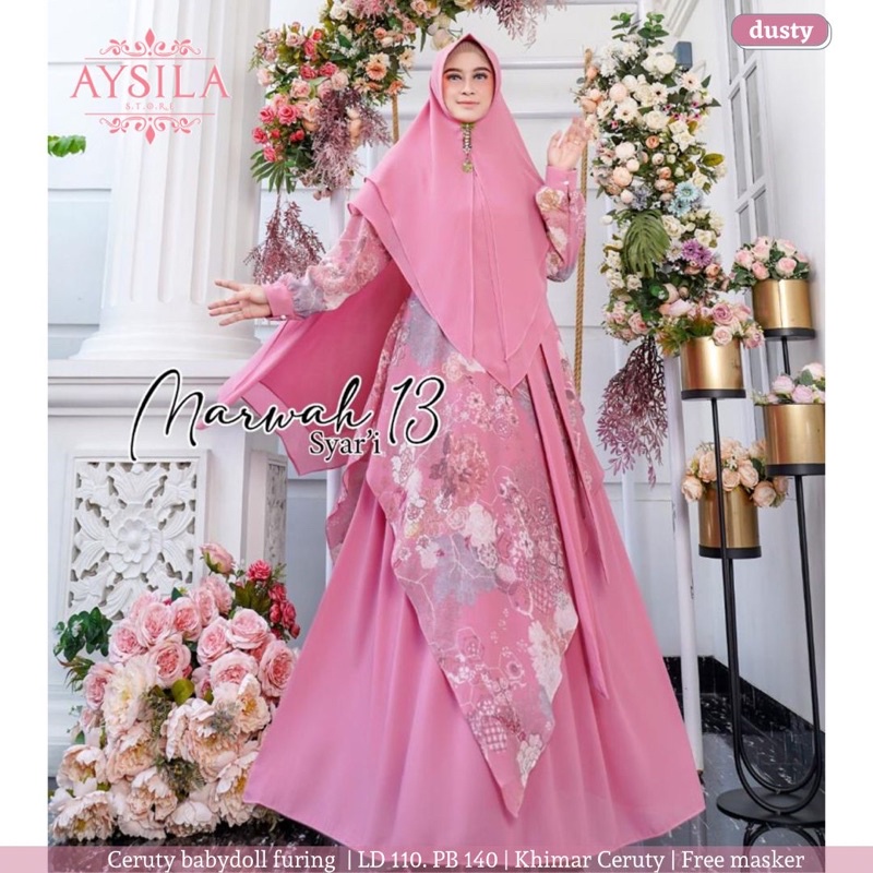 • MARWAH 13• GAMIS SYAR’I FREE KHIMAR MUSLIMAH CERUTY BABYDOLL / MAXI DRESS FASHION MUSLIM