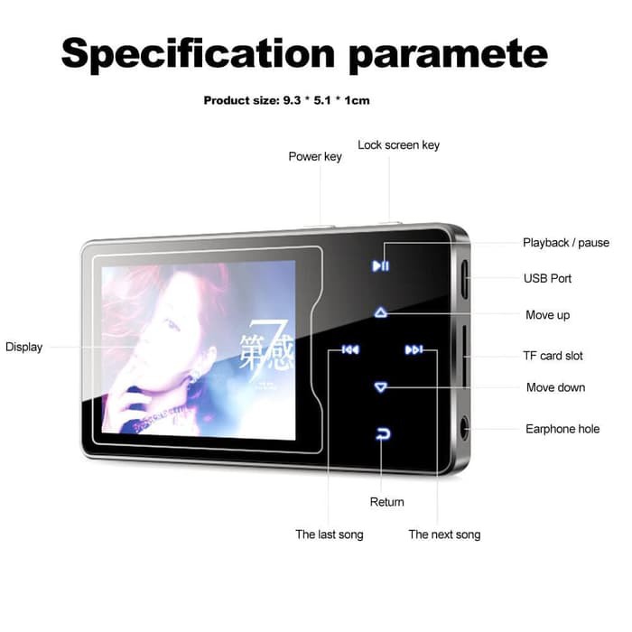 MP4 MP3 Player 8GB LCD 1080P SPEAKER RUIZU FULL METAL