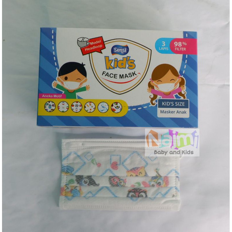 ORIGINAL Sensi Surgical Face Mask Earloop Headloop 50 / Masker Kids Anak 40 / Convex 4 ply 20pc
