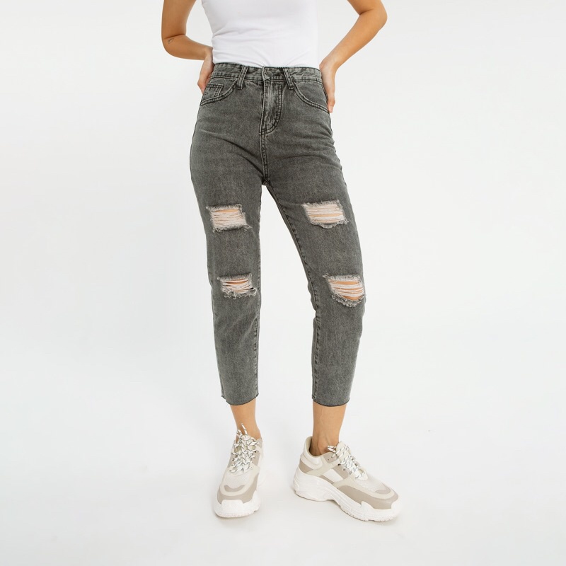 VIERLIN - Jeans 80115 - HIGHWAIST RIPPED BF UNFINISHED JEANS