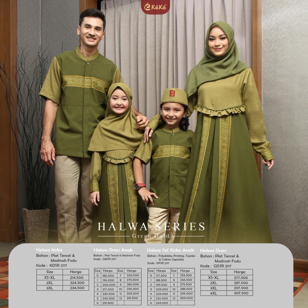 ( Sarimbit Keke Halwa Series Green Gold ) Gamis Dewasa Keke GDSR H 2117 KDSR H 2117 GMSR H 2117 KPSR