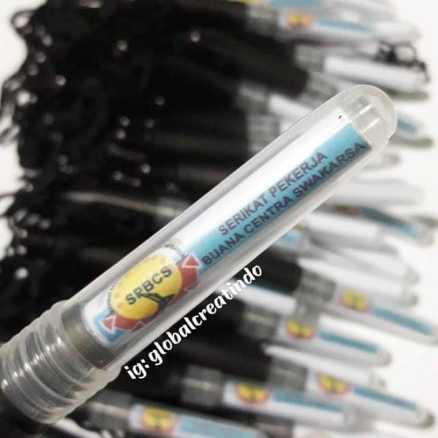 

Pulpen Custom dengan Tali Pen Bolpoin Cetak Sablon Insert Paper Stiker