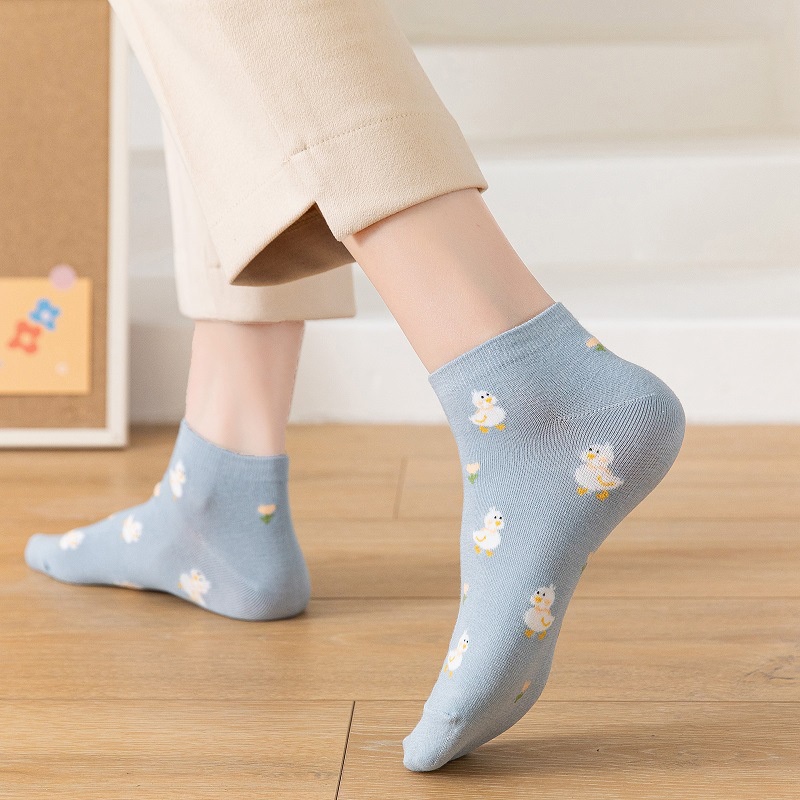 BV.ID KK811 Kaos Kaki Wanita Pria Pendek Unisex Semata Kaki Ankle Motif Duck biru muda Socks Korean