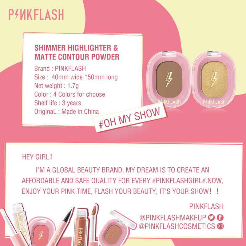 Pinkflash Shimmer Highlighter And Contour Powder Highlighter Pinkflash Contour Pinkflash Highlighter Pink Flash Contour Pink Flash