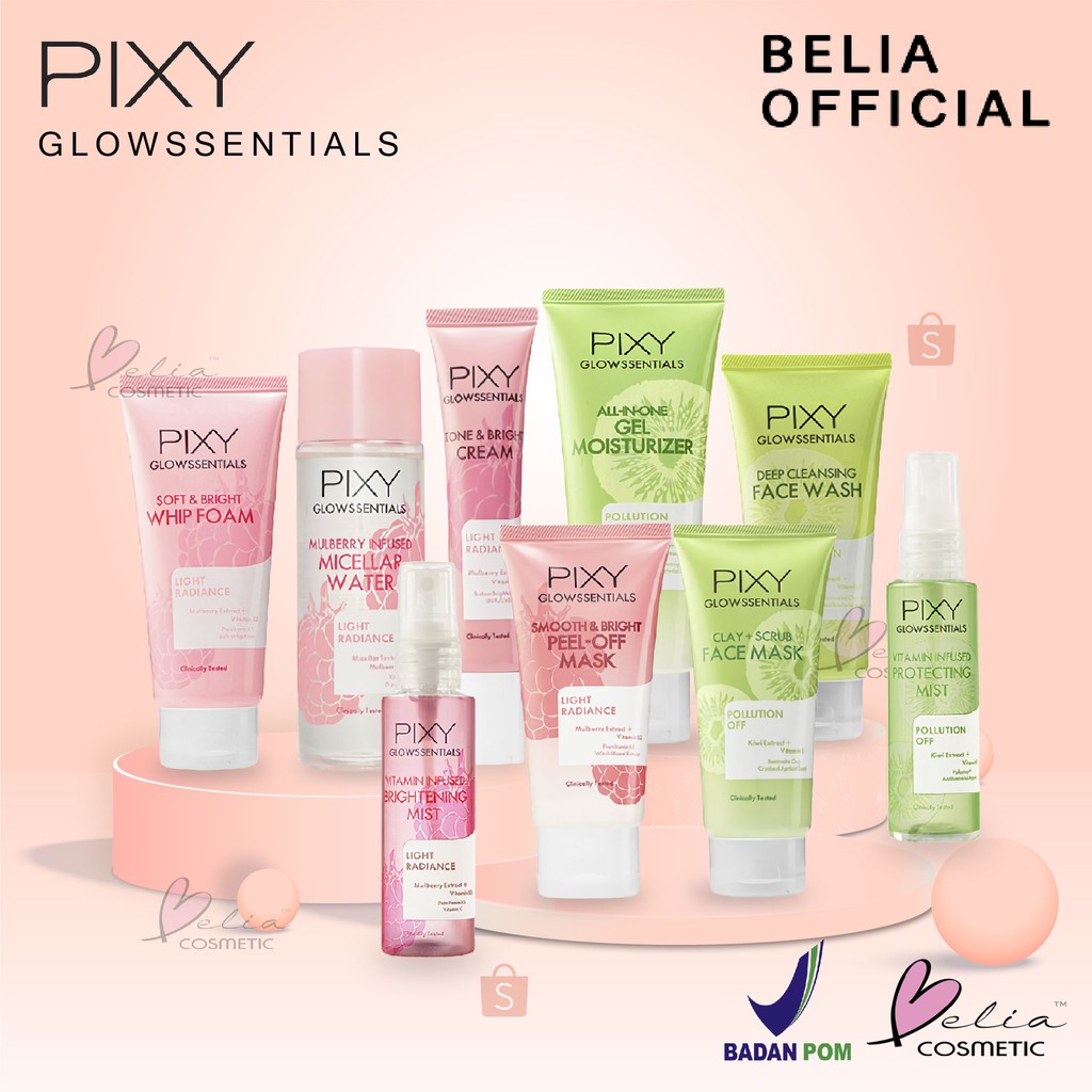 ❤ BELIA ❤ PIXY Glowssentials Light Radiant &amp; Pollution Off Mist, Micellar Water, Face Wash Mask Glow