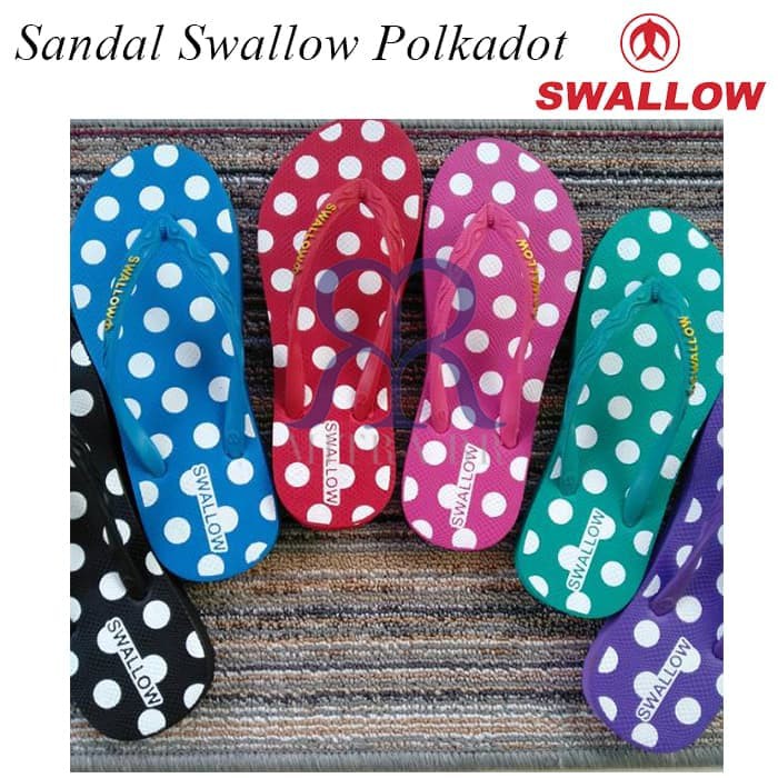 Sandal Jepit Swallow Polkadot Warna  / Sendal Karet Asli Wanita / Tali Jepit Sandal Serampat