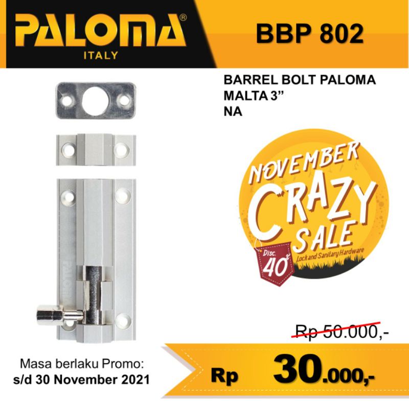 Kunci Pintu PALOMA BBP 802 MALTA 3" Grendel Slot Kunci