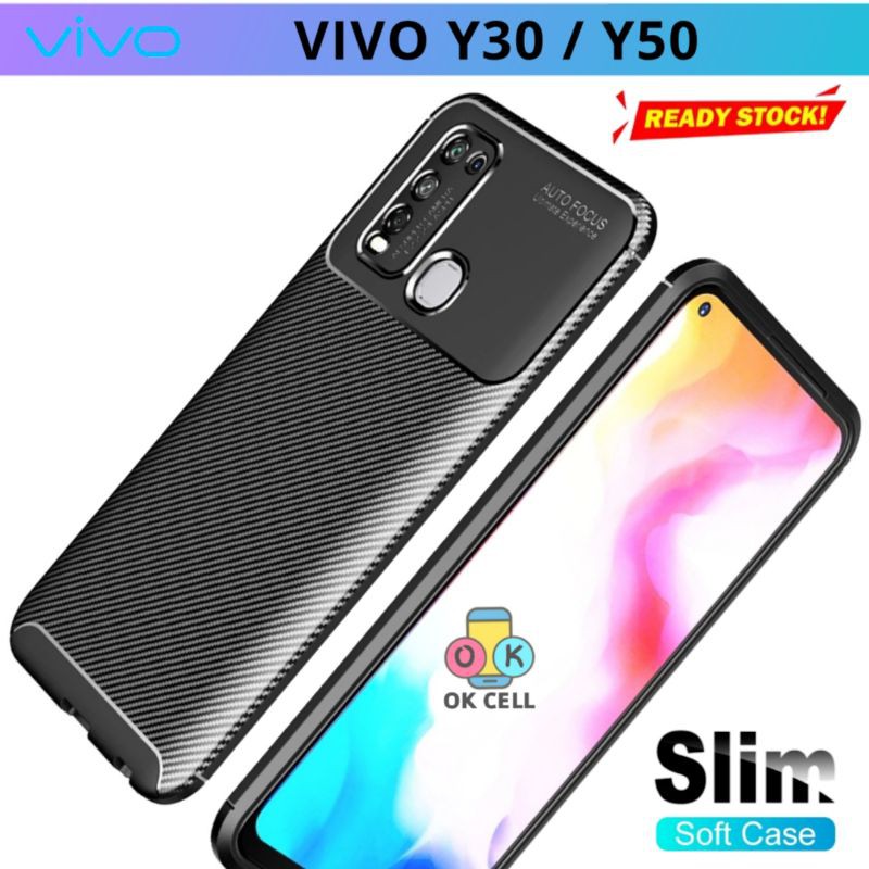 Case VIVO Y30 / Y50 Softcase Carbon - Case Auto Focus Slim Fit TPU Silicon Karbon Delkin Original