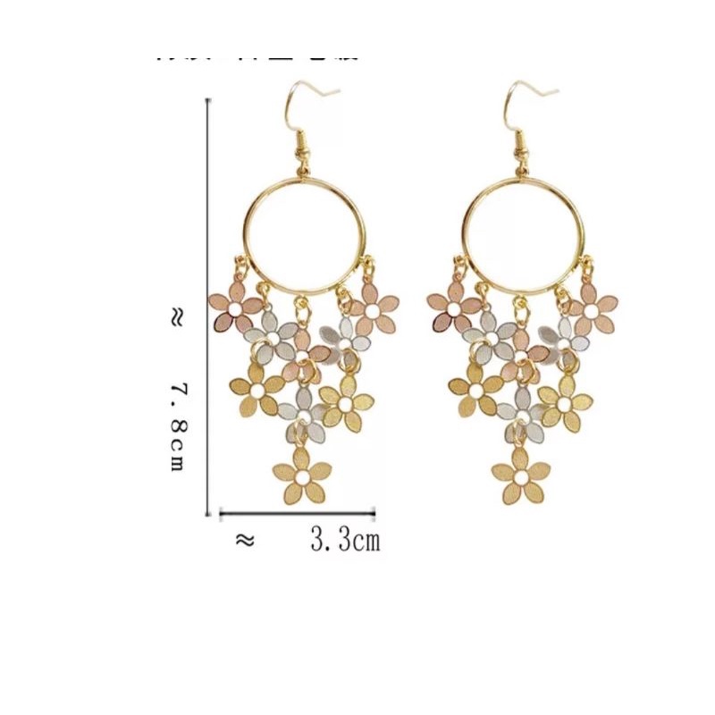 Flowers long earring / anting wanita fashion gantung panjang rumbai bunga-4