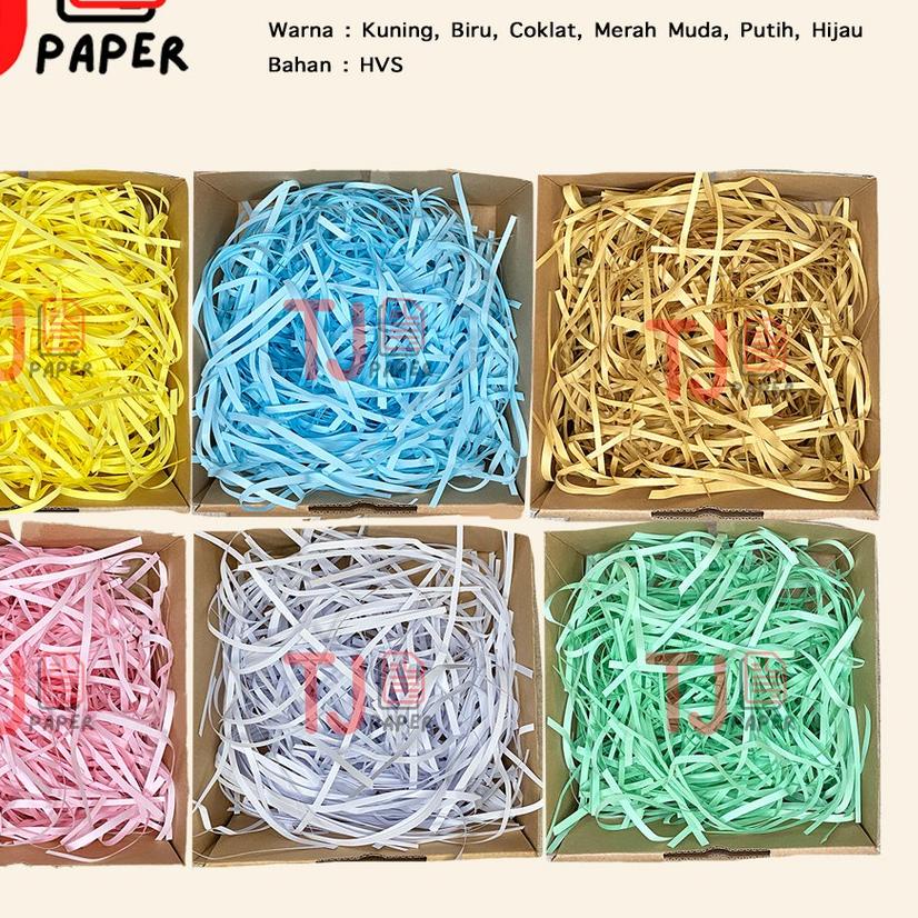 

♬ (1 kg) Kertas Serut / Kertas Cacah / Shredded Paper Hampers Gift Box Kado Lebaran / Idul Fitri : Coklat, Putih, Kuning, Hijau, Pink / Merah Muda, Biru ♚