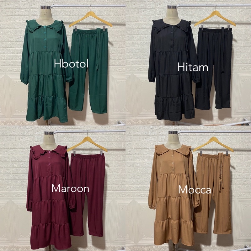 SETCEL SHAKILA KEMALA ONE SET JUMBO XXL TUNIK CELANA MURAH GROSIR KANCING PGMTA MODELLANO