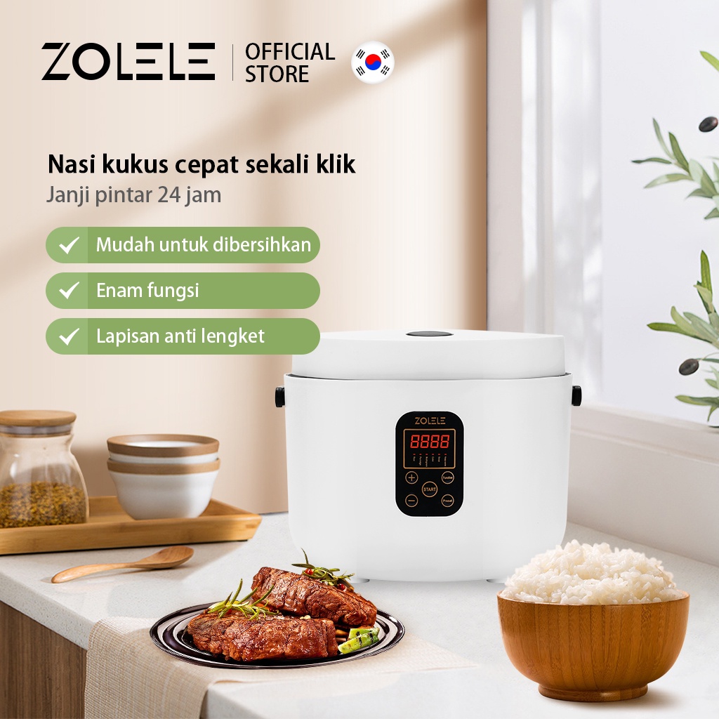 ZOLELE Smart Rice Cooker 1.2L Penanak Nasi 3-6 Porsi Panci Listrik Large Capacity Electric Cooker Pot Multi Non Stick Pressure Cooker Home Kitchen Serbaguna Fry Pan Kukus Steamer Portable ZB003