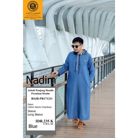 Jubah Hoodie Denim Terbaru Al Amwa Premium Lengan Panjang-Al Amwa Jubah Terbaru-terlaris-Al Amwa JUB