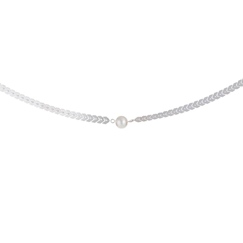 Kalung Choker Rantai Klavikula Hias Mutiara Sequin Tulang Ikan Gaya Korea Untuk Wanita