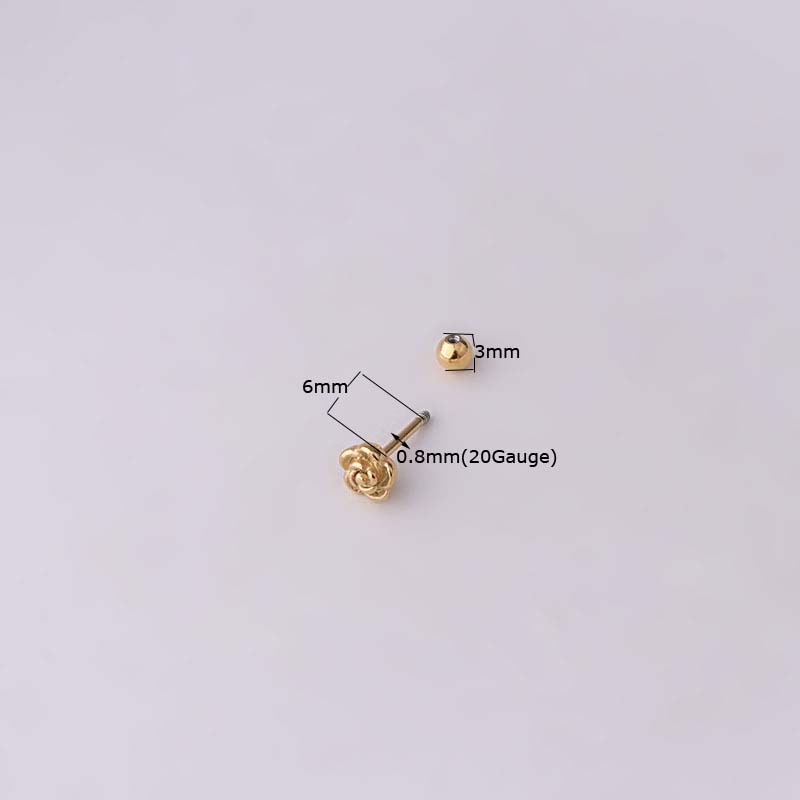 1pc Anting Tindik Tulang Rawan Telinga Bentuk Bunga Mawar Bahan Stainless Steel Panjang 6mm