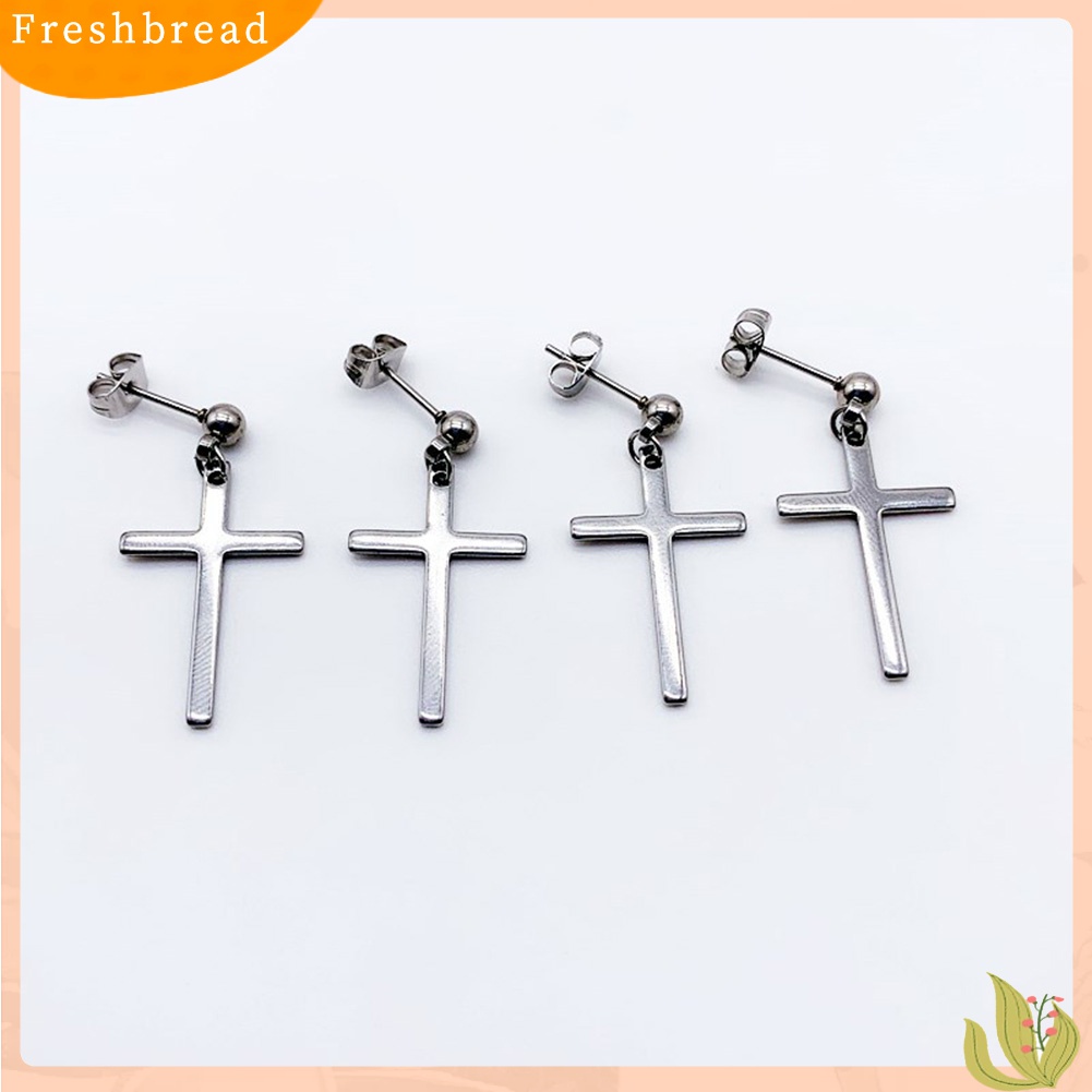 【 Fresh 】 1Pc Anting Tusuk Model Salib Bahan Stainless Steel Gaya Punk untuk Pria / Wanita