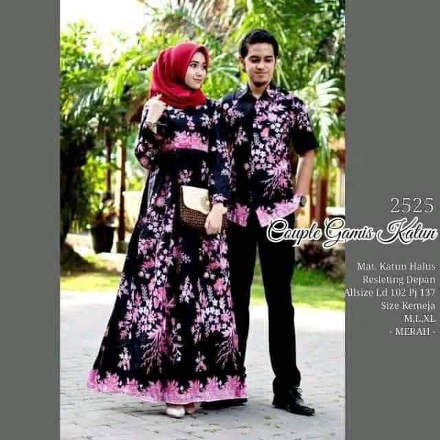 gamis dan kemeja lengan panjang Sania Ruffle Batik Couple ori Ndoro jowi / gamis batik couple murah-cibulan pink