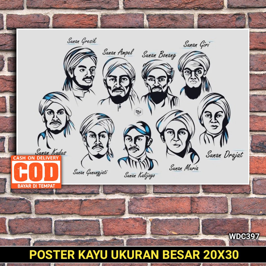 Poster Poto + Bingkai, Wali Songo 9 Wali, UKURAN BESAR 30x45