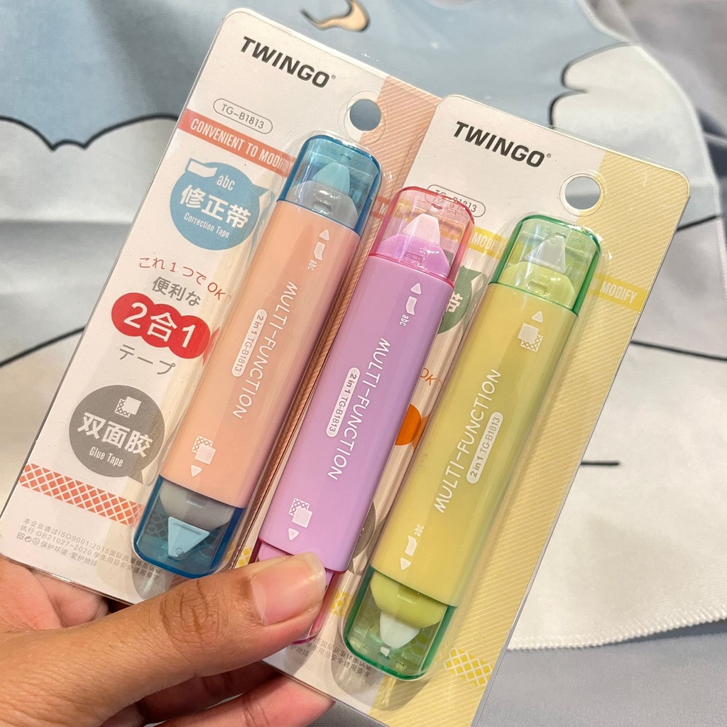 Jual CORRECTION TAPE 2 IN 1 GLUE TAPE TWINGO IMPOR WARNA GRADASI SUPER