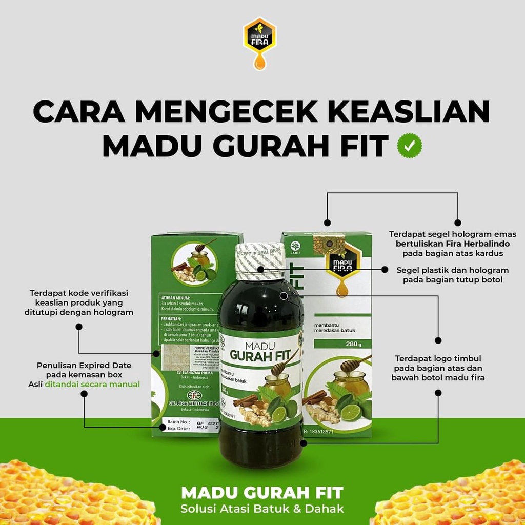 MADU GURAH FIT GURAHFIT Obat Herbal Batuk Sakit Tenggorokan Bronkitis Sinusitis Radang Tenggorokan Batuk Menahun Flu Sesak Nafas Hidung Beler Alergi Debu Asma Asthma Ashma Tbc Pelarut Nikotin Memanjangkan Nafas dan Gangguan Pada Saluran Pernafa