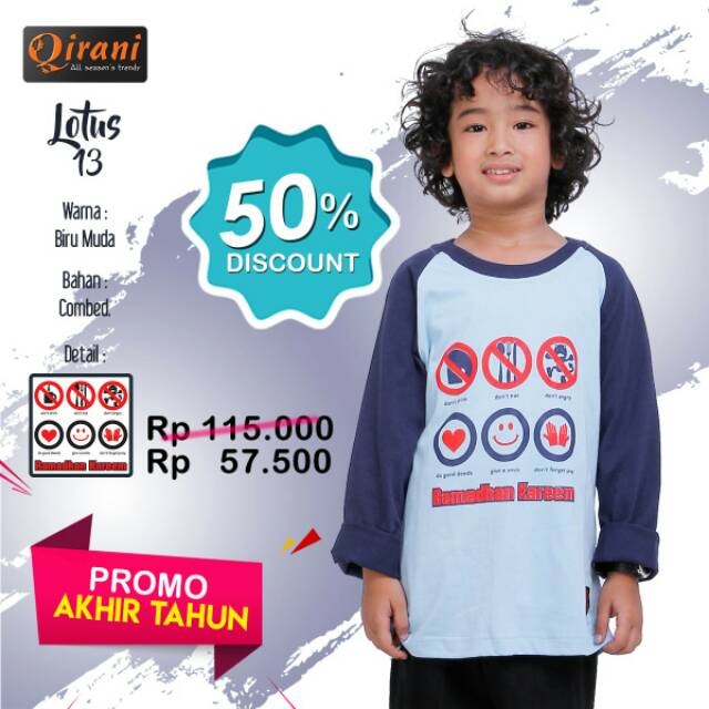 QIRANI - ATASAN KAOS ANAK LOTUS 13 BIRU