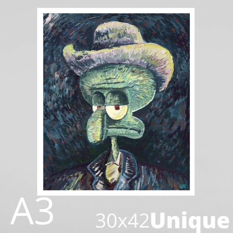 poster unik squidward seni pajangan lukisan unik kartun besar