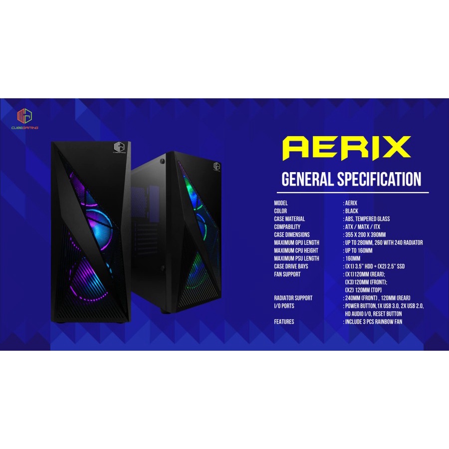 Casing CUBE GAMING AERIX - ATX - TEMPERED GLASS / Casing PC Gaming