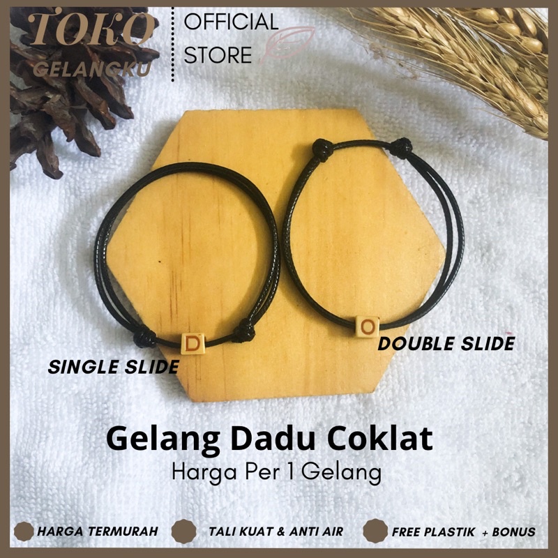 (A-Z) GELANG DADU KOTAK COKLAT / Gelang Inisial Huruf / Gelang Pria Wanita Untuk couple  / Gelang tali waterproof hits viral