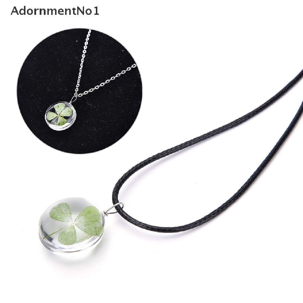 (AdornmentNo1) Kalung Rantai Dengan Liontin Bentuk Clover Shamrock Warna Hijau Untuk Wanita