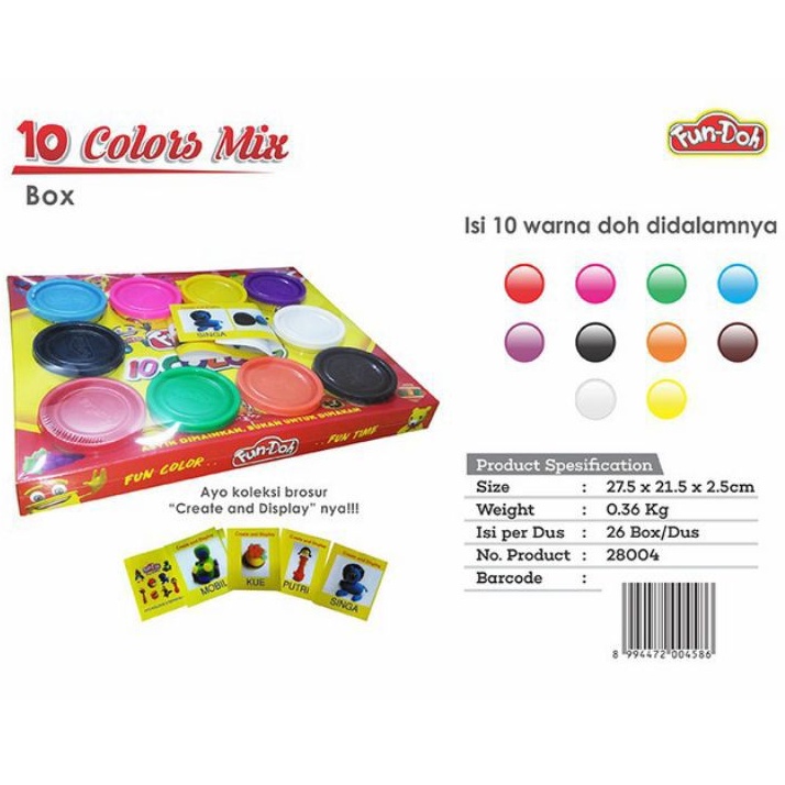 28004 - Mainan Malam Plastisin Fundoh 10 Colors Fun-Doh isi 10 cup Warna