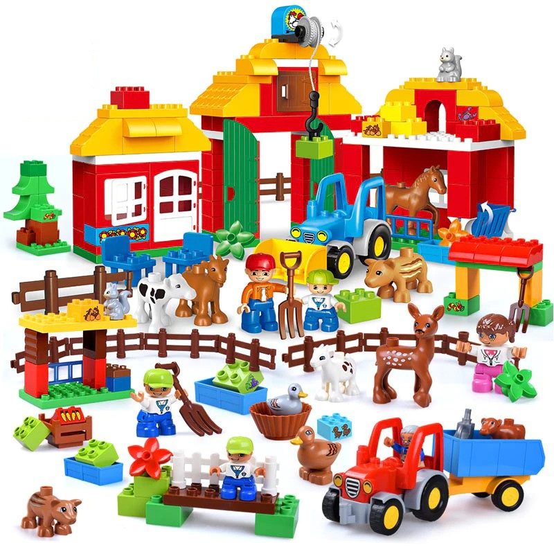 Mainan Lego Anak Happy Farm  Zoo With Mini Animals Figures Large Particles Building Blocks