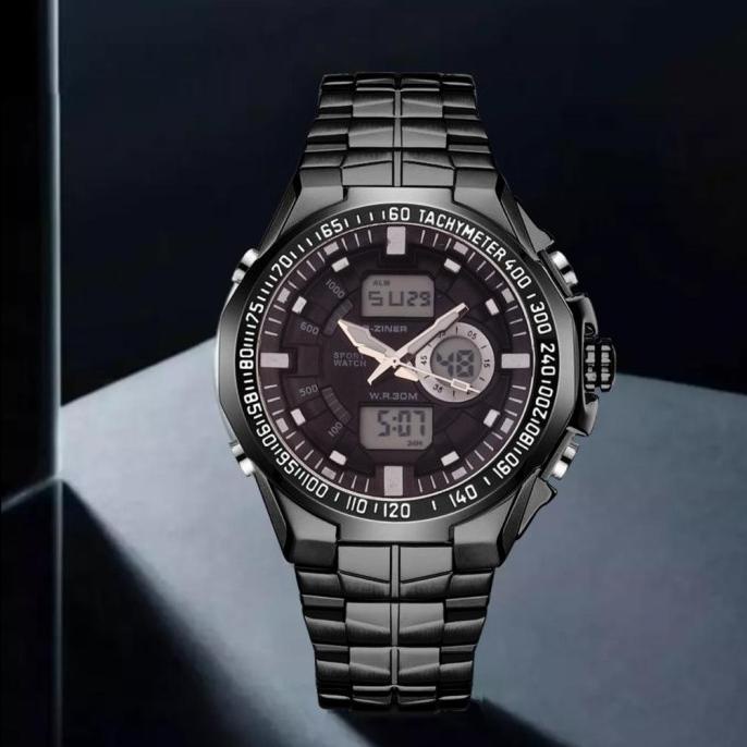 Jam Tangan Arloji Analog Digital Rantai Pria Stainless D-Ziner 8023 Barinasstore