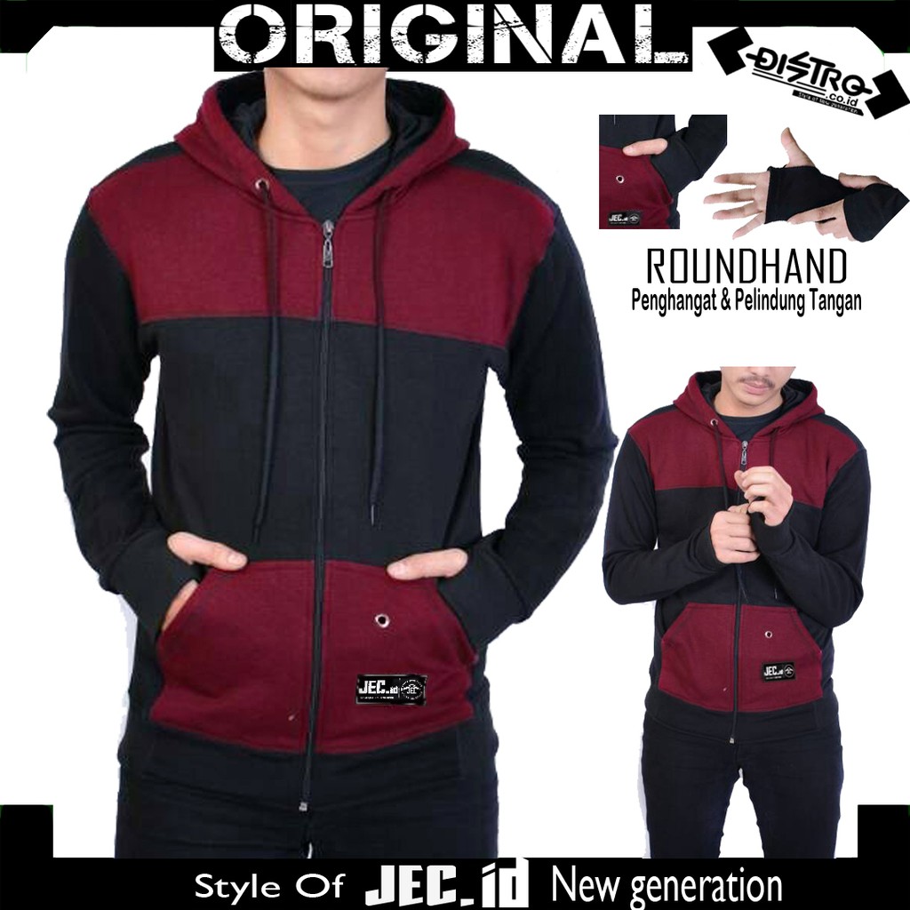 JEC ID Jaket Sweater Hoodie Zipper Combi Rib Roundhand Full Premium - Sweater Distro - Switer - Sweeter - Sweatshirt