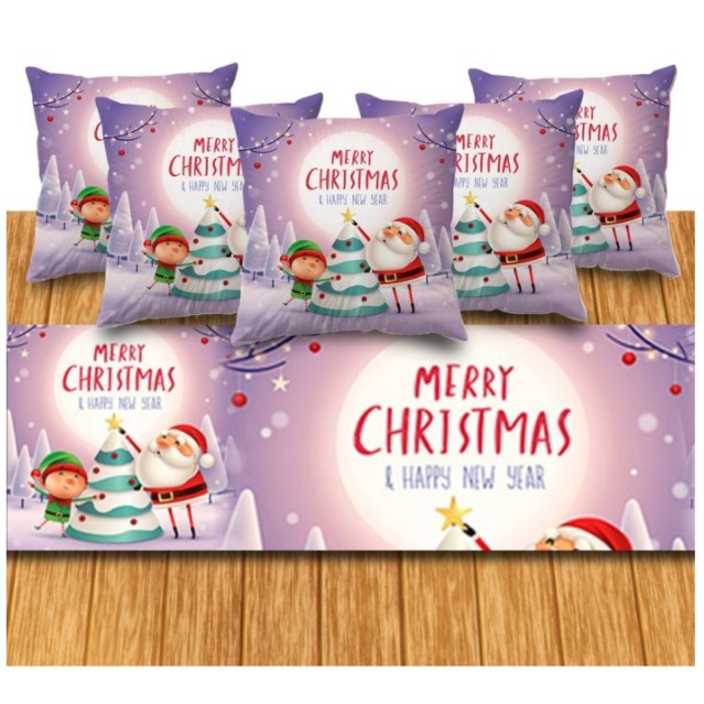 5 Sarung Bantal sofa 1 taplak meja merry christmas lucu Dekorasi ungu natal
