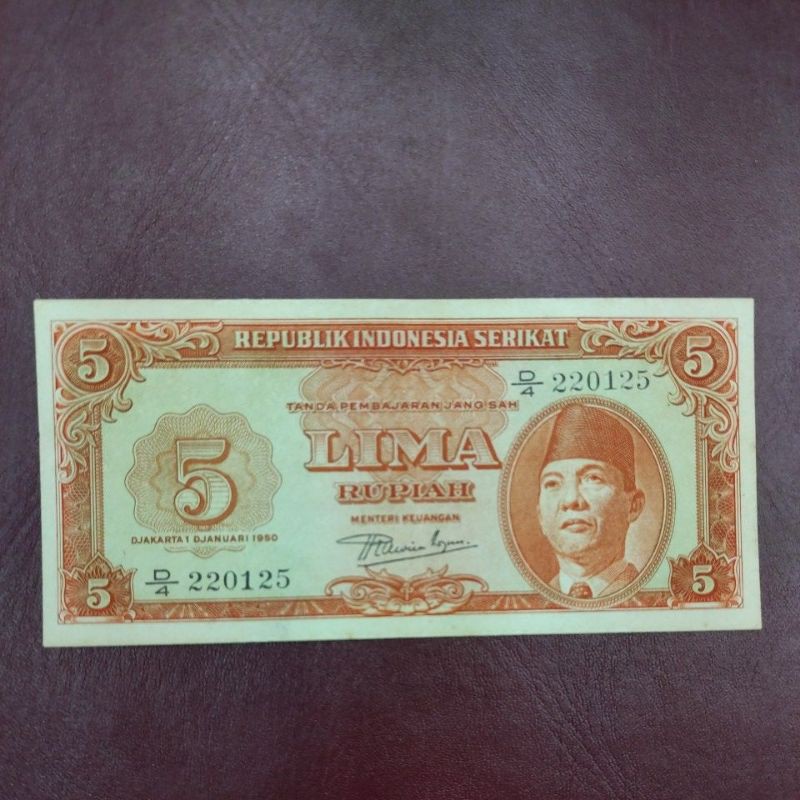 UANG KUNO INDO RIS 5 RUPIAH  TAHUN1950