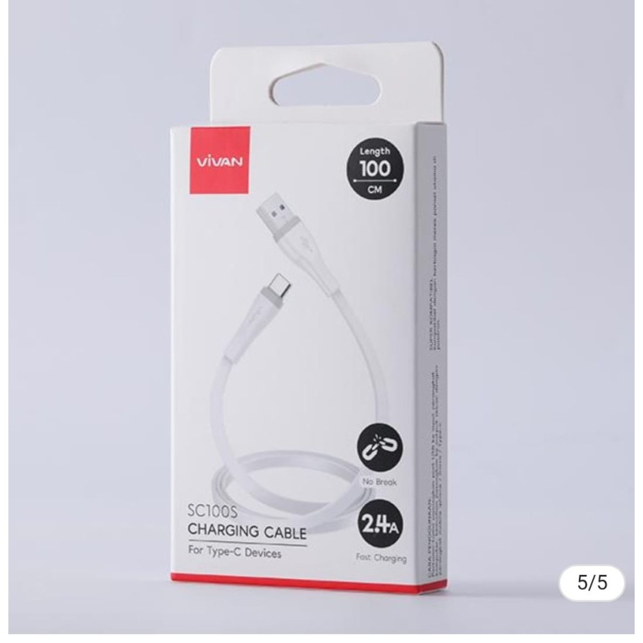 VIVAN Kabel Data SC100S Cable Data USB TYPE-C 1M Fast Charging 2,4A Garansi Original Resmi