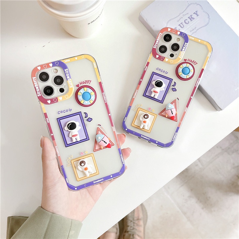 3D Pola Astronot Casing iPhone 11 12 13 Pro Max ProMax 7 8 Plus X Xs XsMax Ponsel Case Soft Case Tmt