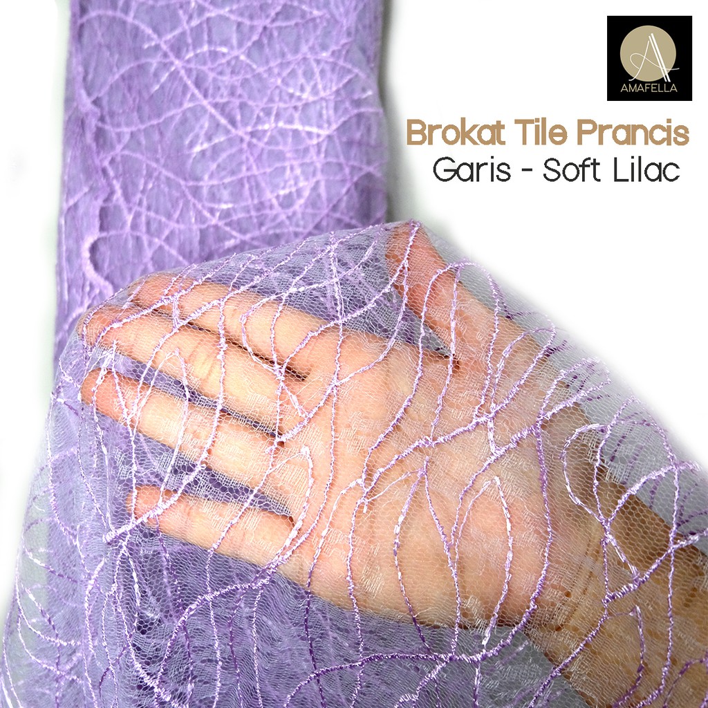 1/2 meter Kain Brokat Tile Prancis Bahan Kebaya Motif Garis Warna Soft Lilac