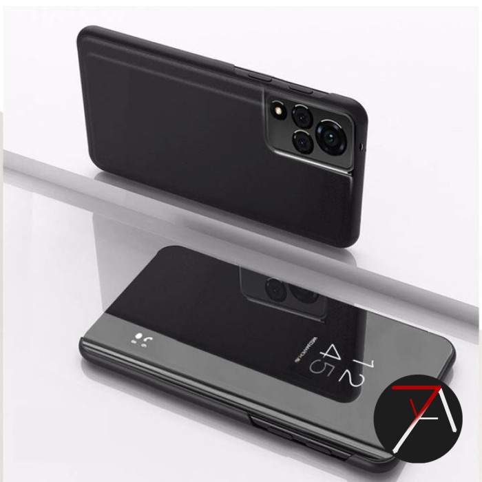 PREMIUM CASE Vivo V21 5G Flip Clear View Standing Cover Smart Mirror  Casing - Putih CASING COVER