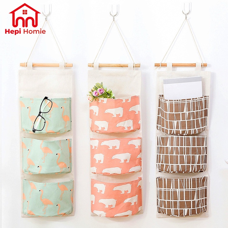 [HH] STORAGE BAG GANTUNG KAIN KANVAS 3 SEKAT / ORGANIZER KOREA DINDING SERBAGUNA