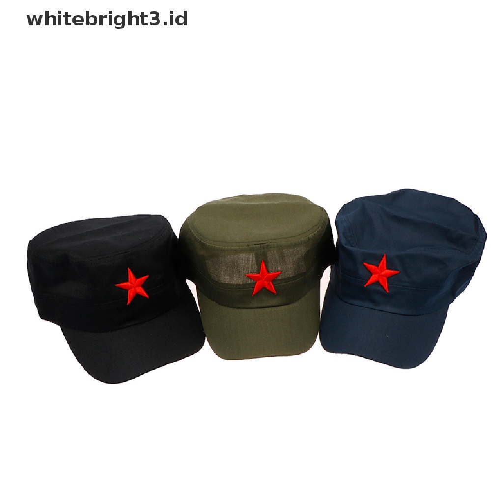 (whitebright3.id) 1pc Topi Flat Casual Adjustable Motif Bintang Merah Bahan Katun Untuk Unisex / Pria / Wanita