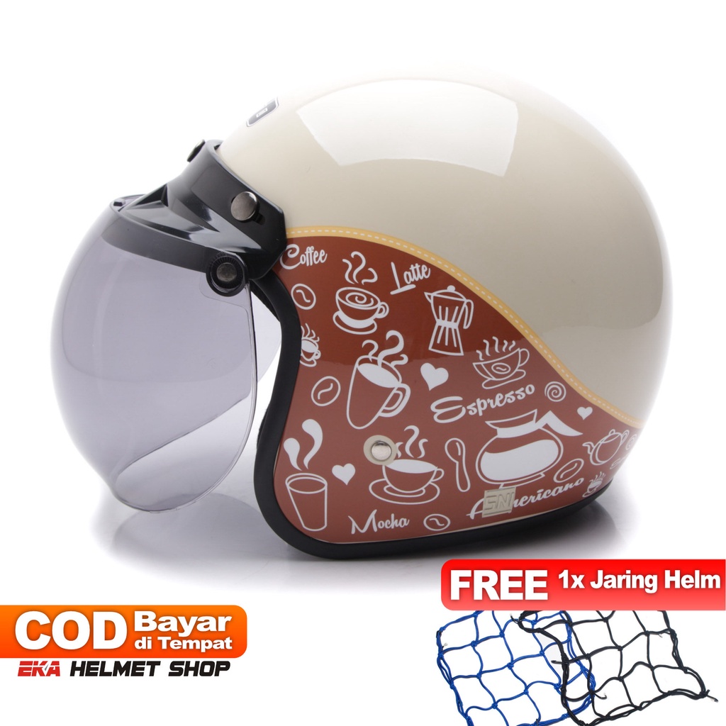 [Helm Dewasa] WTO Helm Retro - Classic Coffee - Krem Cokelat + Promo Gratis Jaring Helm