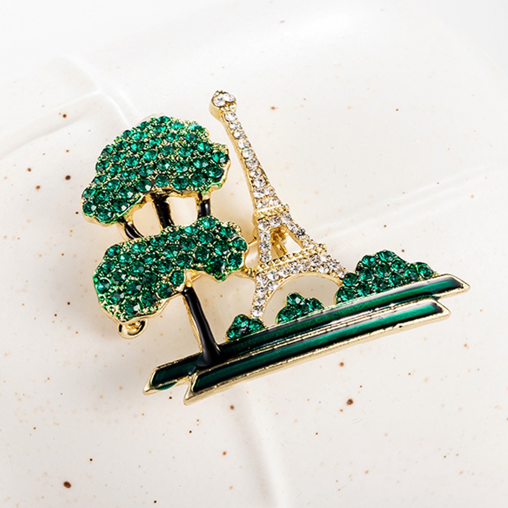 Bros Pin Desain Pohon Menara Eiffel Aksen Berlian Imitasi Untuk Wanita