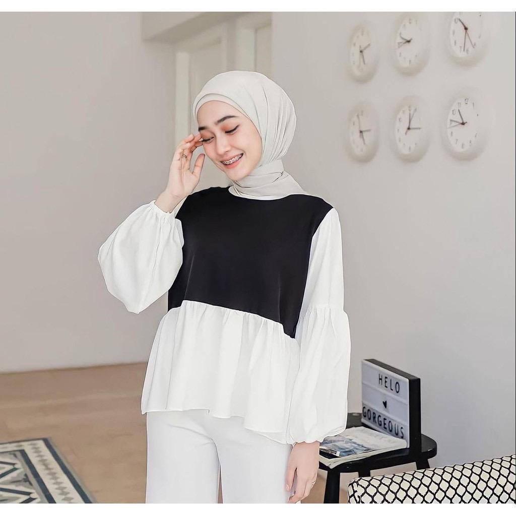 Vashi Blouse Pusatgrosir_solo Monochrome Black and White Fashion Wanita Termurah Hits Selebgram