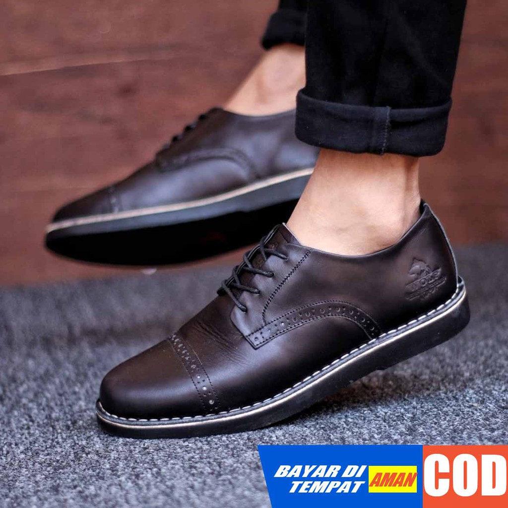 ABRHM Sepatu Formal Pria Sepatu Casual Pria  Kulit Asli Sepatu Pria Casual Sepatu Kasual Cowok / Cowo Oxford Kerja Kantor Kuliah Kondangan Gaya Keren Kekinian Original Murah Terlaris