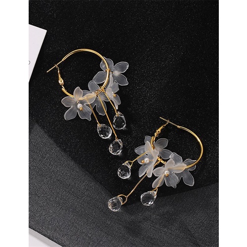 LRC Anting Tusuk Fashion Gold Color Crystal Flower W76482