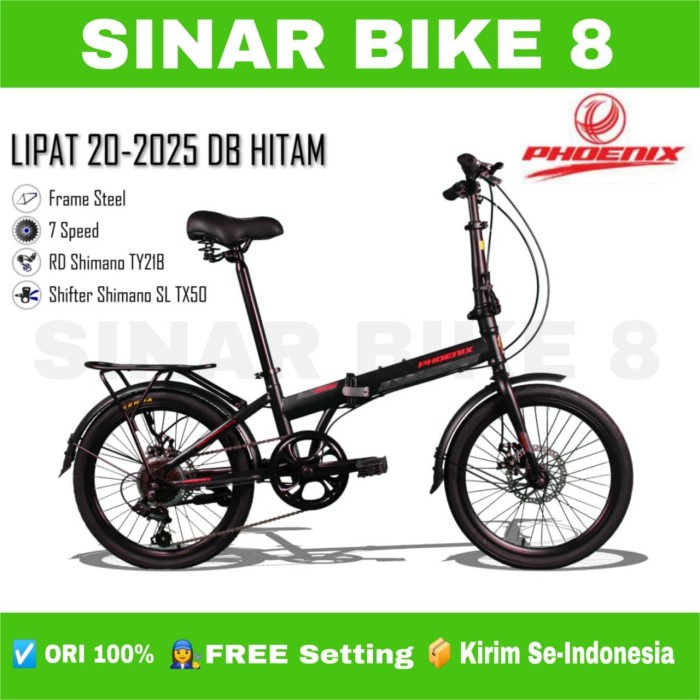 Sepeda Lipat PHOENIX 20-2025 DB Boncengan Shimano 7 Speed Ukuran 20 Inch