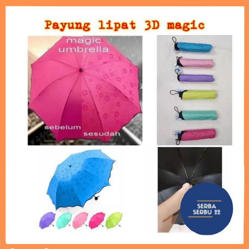 Payung Lipat Magic 3D / Payung Hujan dengan Motif yang Muncul ketika Basah [SS]