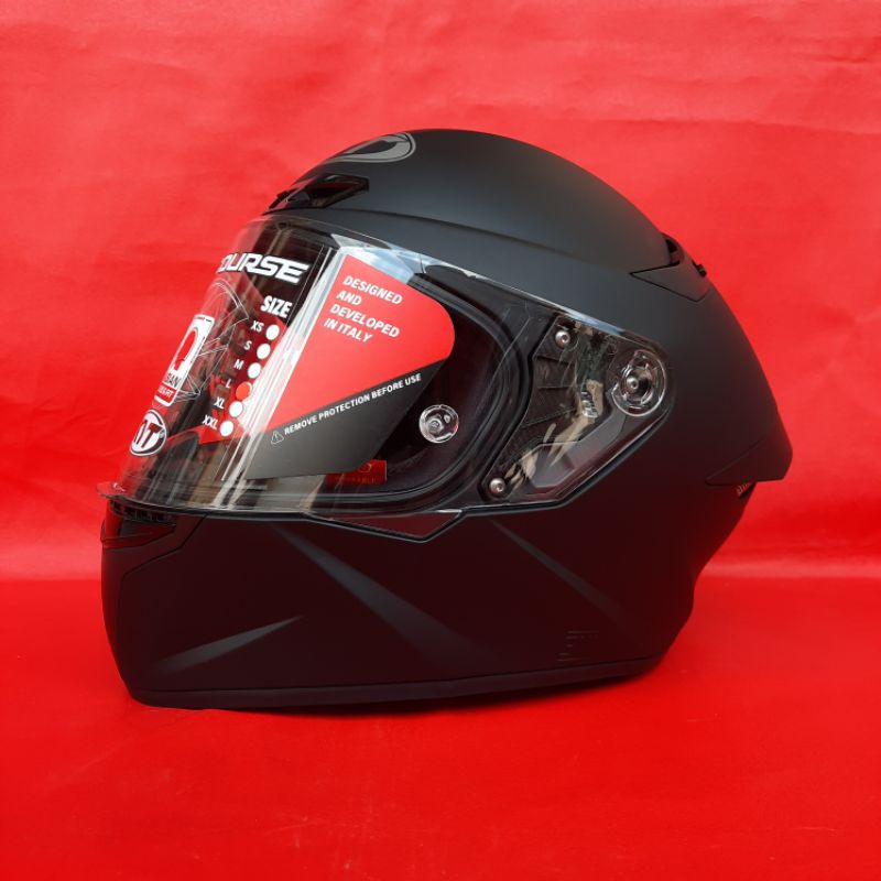 Helm KYT TT COURSE Hitam Doff Solid Black Matt Polos Original Visor Flat Clear Bening Ready Top Pinlock